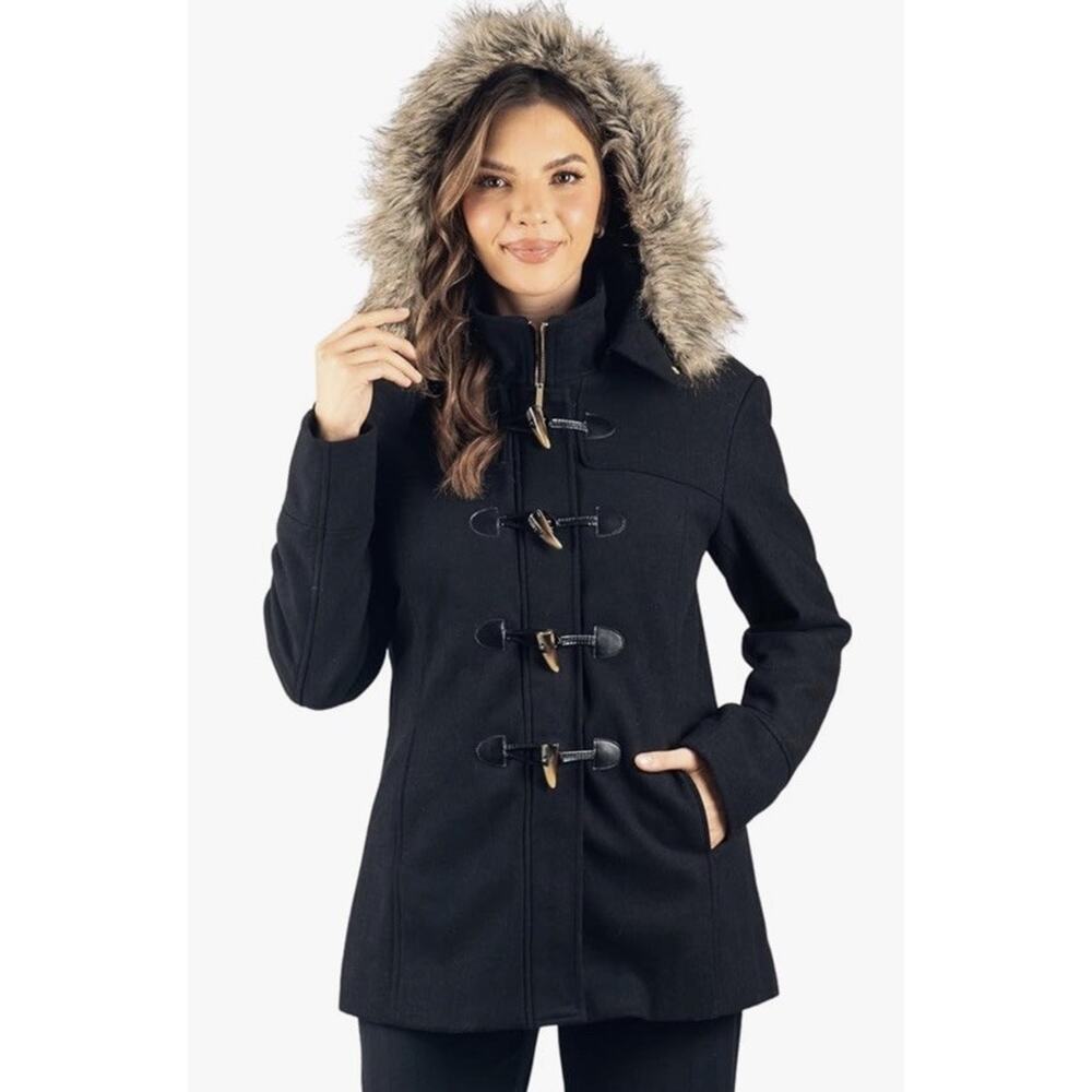 Alpine Swiss Duffy Womens Wool Coat Faux‎ Fur Trim Hooded Parka Jacket 2XL